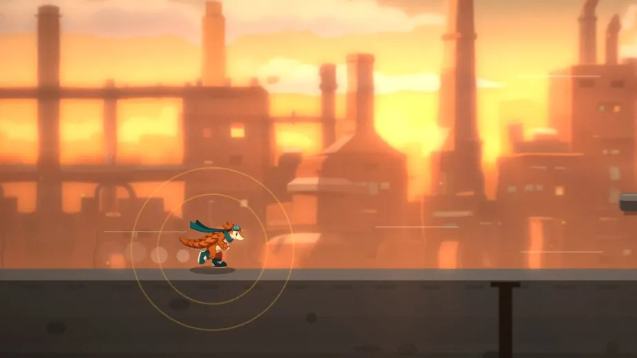 Zeph in the smoky orange light of the Industrial Factory